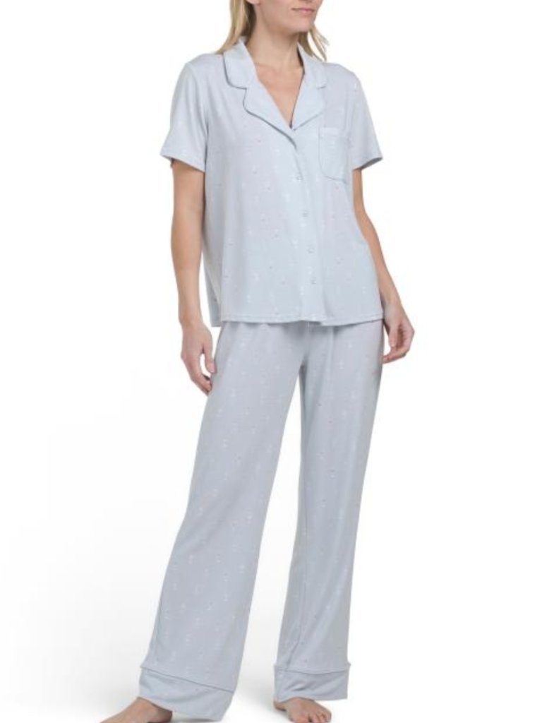 Nwt Como Sleep 2pc Modal Wine Time Short Sleeve Notch Collar Pajama Set